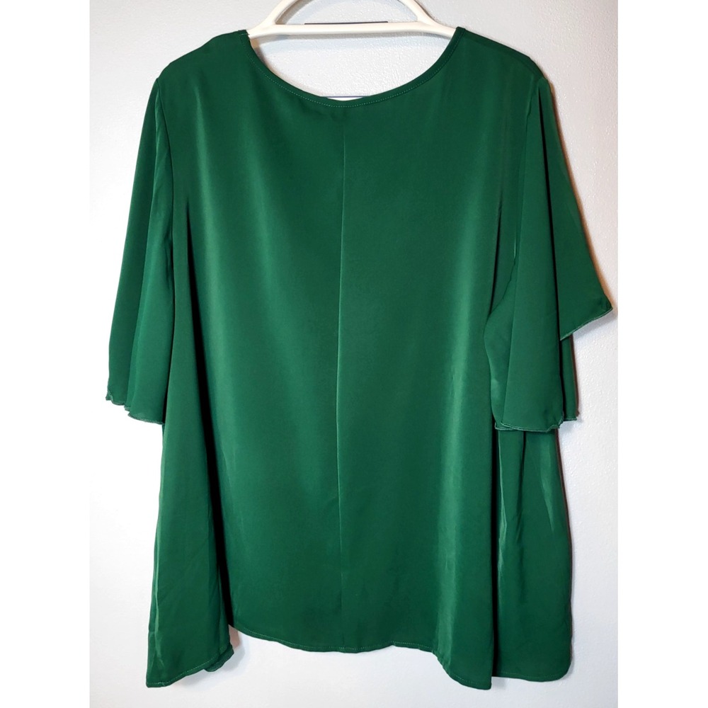 Shein Curve V-neck Black & Green Tops‎ Flutter Sleeve Flare Hem Size 4XL Career - Picture 3 of 9